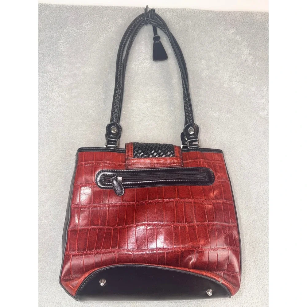 M.C. Western Burgundy Croc Embossed Heart Concho Marc Chantal Shoulder Bag